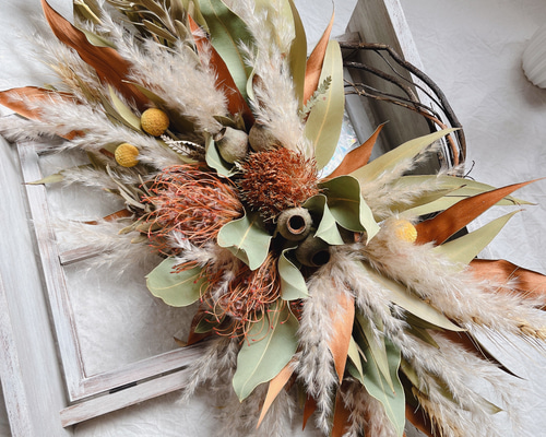 ナチュラルリース　パンパスグラス 楽天市場】ホワイトリース ＊ パンパスグラスやあじさいデージーなどの