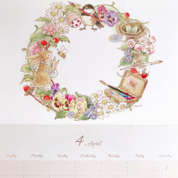 Natural Wreath Calendar 2023 カレンダー　リース　動物　可愛い　イラスト　水彩　 3枚目の画像