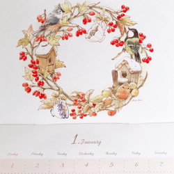 Natural Wreath Calendar 2023 カレンダー　リース　動物　可愛い　イラスト　水彩　 2枚目の画像