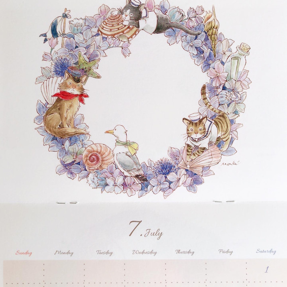 Natural Wreath Calendar 2023 カレンダー　リース　動物　可愛い　イラスト　水彩　 4枚目の画像