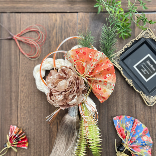 2023タッセルの和モダンなお正月飾り／ベージュ しめ縄 しめ縄リース  