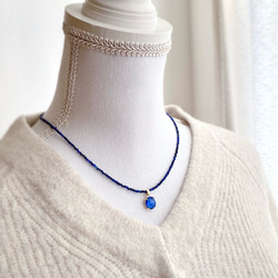 ラピスラズリ×クリスタル カポション　ネックレス [ゴールドorシルバー] 1枚目の画像