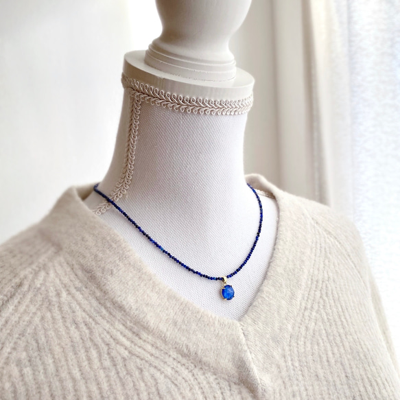 ラピスラズリ×クリスタル カポション　ネックレス [ゴールドorシルバー] 9枚目の画像