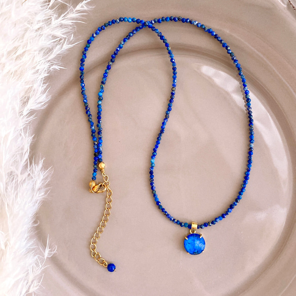 ラピスラズリ×クリスタル カポション　ネックレス [ゴールドorシルバー] 3枚目の画像