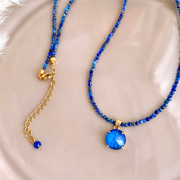 ラピスラズリ×クリスタル カポション　ネックレス [ゴールドorシルバー] 15枚目の画像