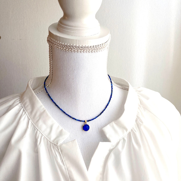 ラピスラズリ×クリスタル カポション　ネックレス [ゴールドorシルバー] 12枚目の画像