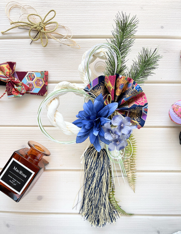 年賀状 私製 20枚 入り じまい ブルー 花 リース 正月飾り オシャレ