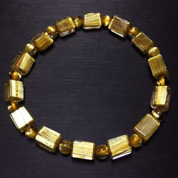 No1989 天然無処理 タイチンルチル キューブ型 ブレスレット 