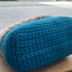エコファー使い手編みミニバッグ(ブルー×グレー) 2枚目の画像
