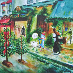クリスマス村　風景画　油絵　絵画　インテリア