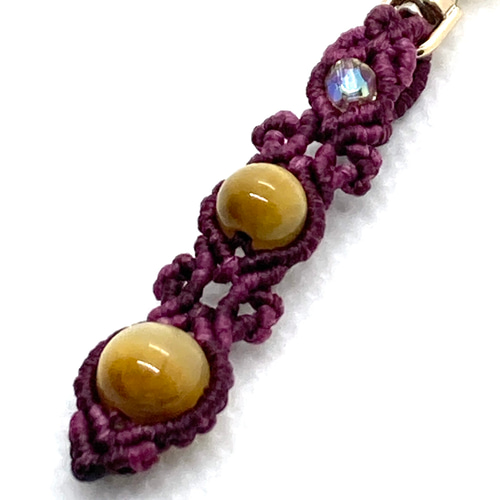 天然石のマクラメ編みキーホルダー【長い花瓶】パープル系・タイガー