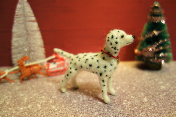 クリスマス・ダルメシアン　1年中飾れます　犬　ミニチュア　ドール　ブライス　羊毛フェルト 6枚目の画像