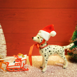 クリスマス・ダルメシアン　1年中飾れます　犬　ミニチュア　ドール　ブライス　羊毛フェルト 1枚目の画像