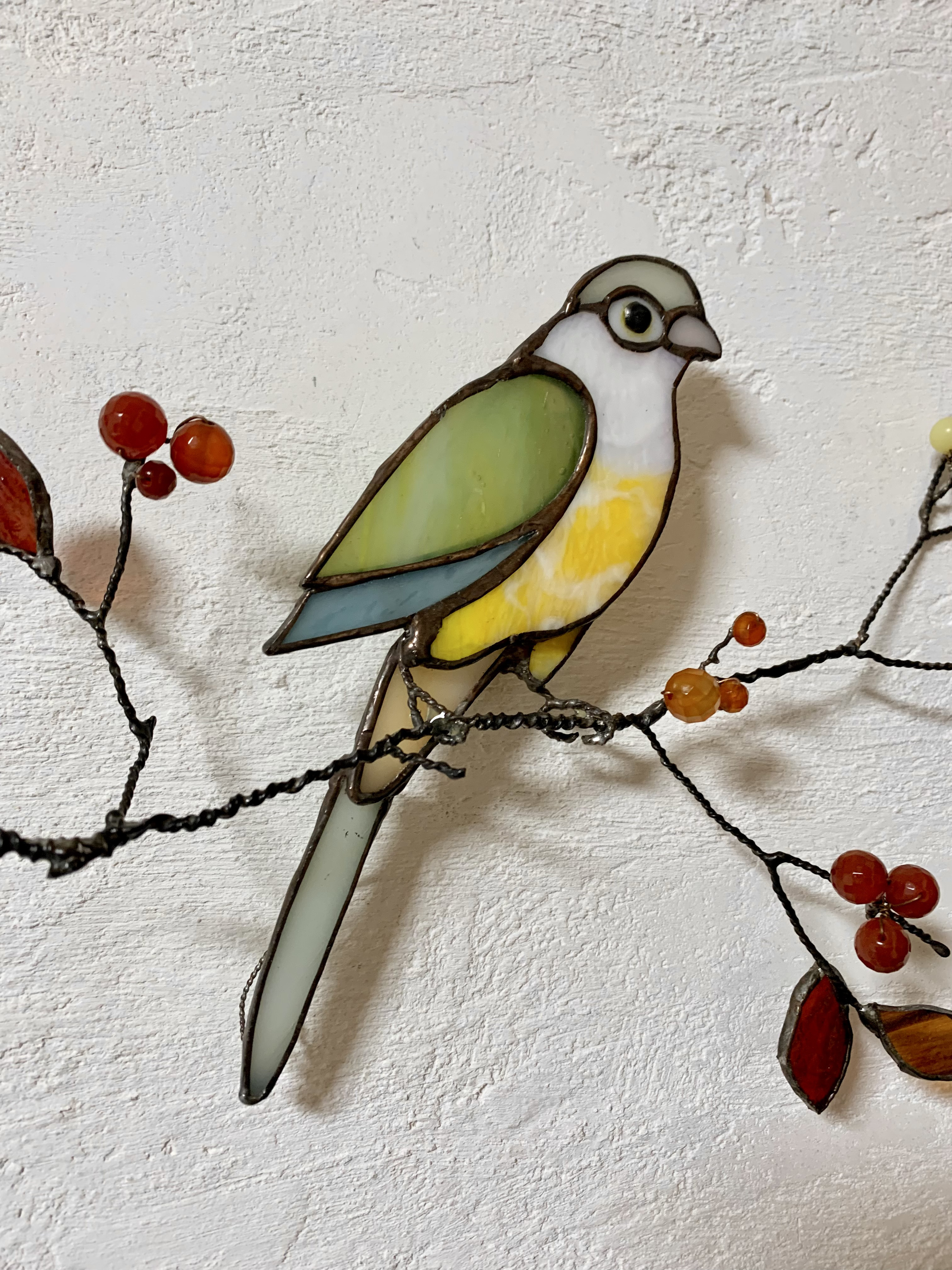 ウロコインコ　シナモンと赤い実　ステンドグラス　creema限定販売