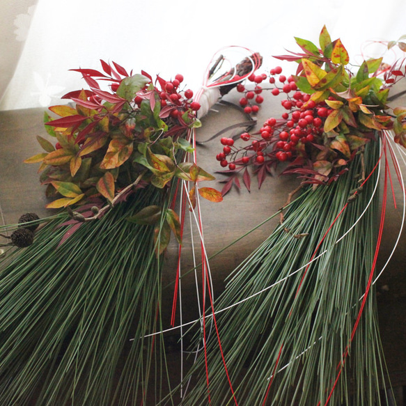 フレッシュ大王松と南天のお正月飾り しめ縄・しめ飾り petit chocolat