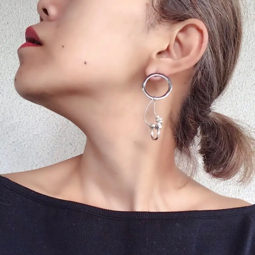 ステンレスポスト シルバー変形 フープ リング フープピアス 変形 