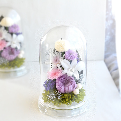 縦長プラスチックドーム入のお供え用プリザーブド 喪中はがき