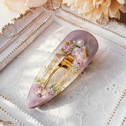 レジンヘアクリップ ライラックカラーとお花のヘアアクセサリー ヘア