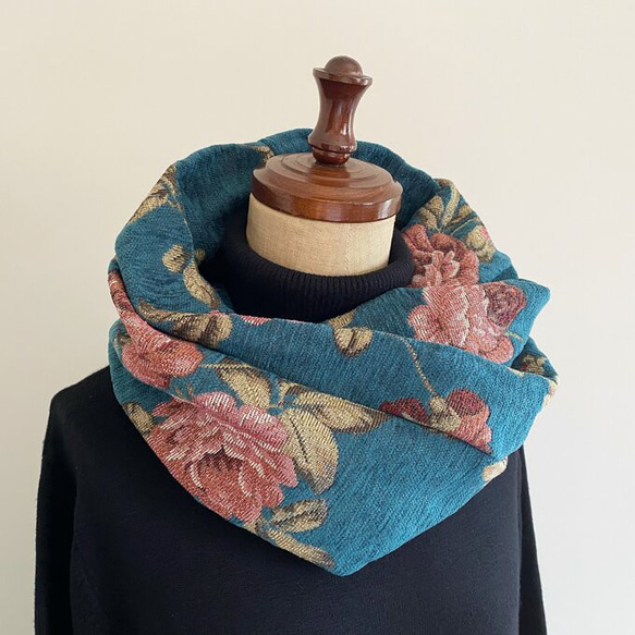 高品質哥白林編織圍巾，優雅，成人，玫瑰圖案，花卉圖案，花朵，藍色，藍色 第4張的照片