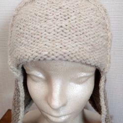 【即納】トラッパーハットイヤーフラップニット帽 男女兼用手編み暖かいウール100%のアルパカツイード 5枚目の画像