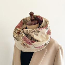 高品質哥布林編織圍巾，優雅，成人，玫瑰圖案，花卉圖案，花朵，象牙色，奶油色 第13張的照片