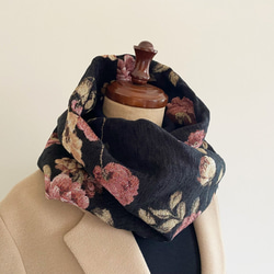 高品質戈布蘭編織圍巾，優雅，成人，玫瑰圖案，花卉圖案，花朵，黑色，黑色 第4張的照片