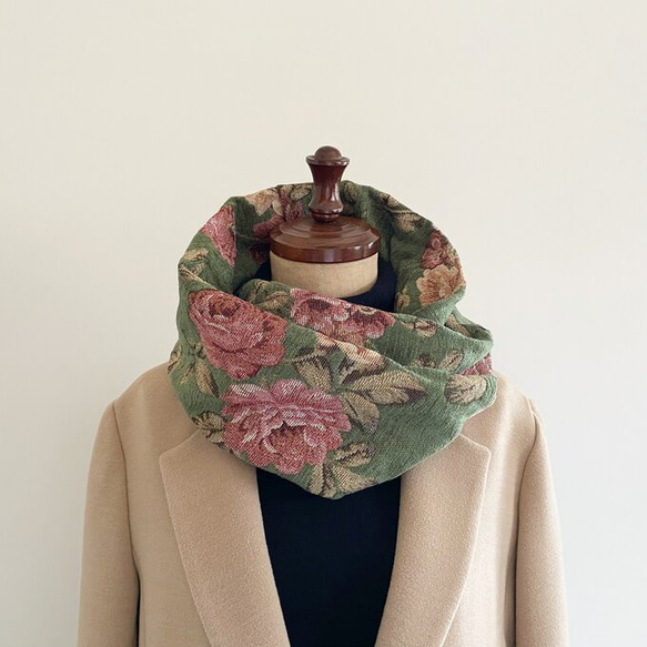 優質哥白林編織圍巾，優雅，成人，玫瑰圖案，花卉圖案，花朵綠色 第4張的照片