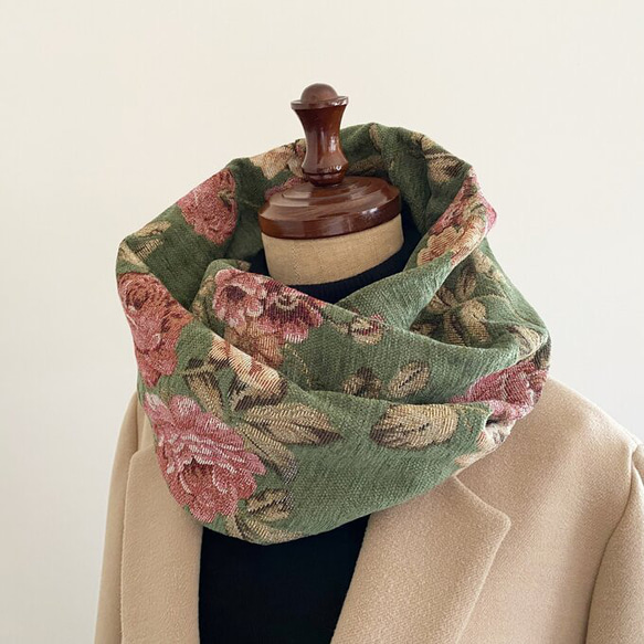 優質哥白林編織圍巾，優雅，成人，玫瑰圖案，花卉圖案，花朵綠色 第6張的照片