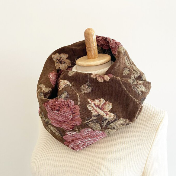 高品質戈布蘭編織圍巾，優雅，成人，玫瑰圖案，花卉圖案，花朵，棕色，棕色 第2張的照片