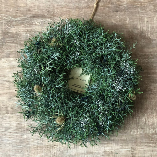 グリーンホワイトのクリスマスリース シャリンバイ ブルーアイス