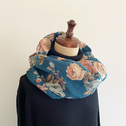 高品質哥白林編織圍巾，優雅，成人，玫瑰圖案，花卉圖案，花朵，藍色，藍色 第2張的照片