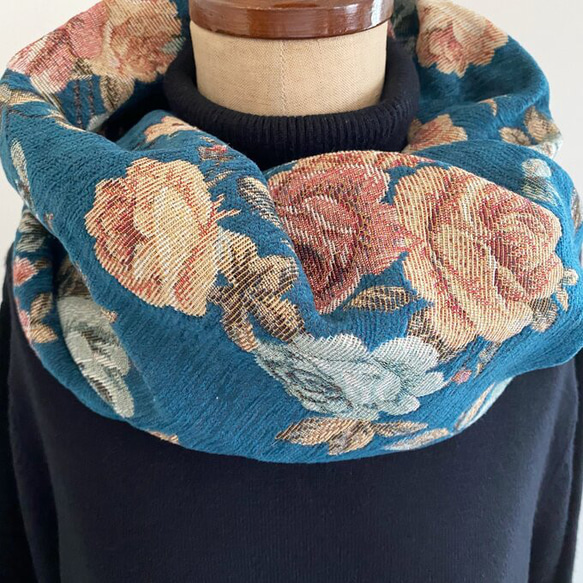高品質哥白林編織圍巾，優雅，成人，玫瑰圖案，花卉圖案，花朵，藍色，藍色 第7張的照片