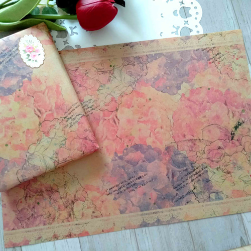 【D-110】lien様♡デザインペーパー vintage collage　21 紫陽花 クラフト紙【 デザインペーパー】 花柄 レトロ コラージュ