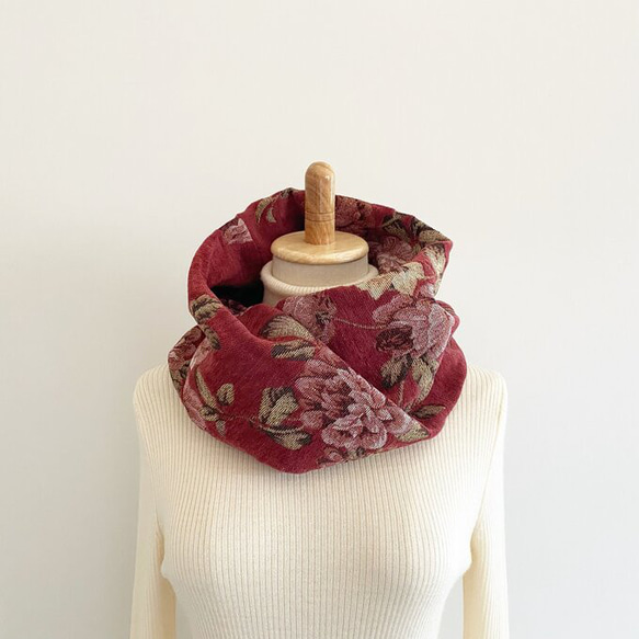 高品質戈布蘭編織圍巾，優雅，成人，玫瑰圖案，花卉圖案，花朵，紅色，波爾多 第1張的照片