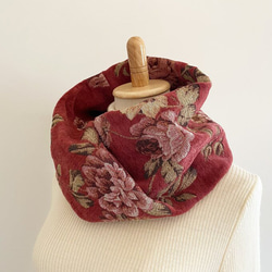 高品質戈布蘭編織圍巾，優雅，成人，玫瑰圖案，花卉圖案，花朵，紅色，波爾多 第4張的照片