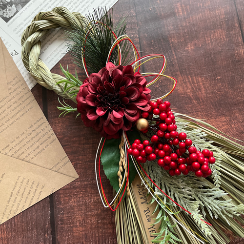 No.766 わらしめ縄スワッグリース2023ハンドメイドお正月飾り 玄関