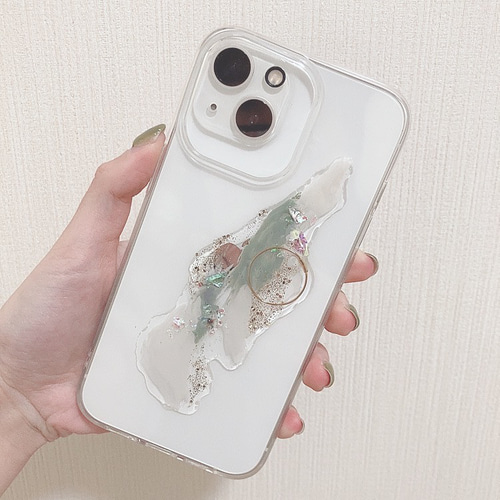 名入れ♡ニュアンスアートペイント✨キラキラグラデーション iPhoneケース 名入れ♡ニュアンスアートペイント✨パール キラキラフレーク入り