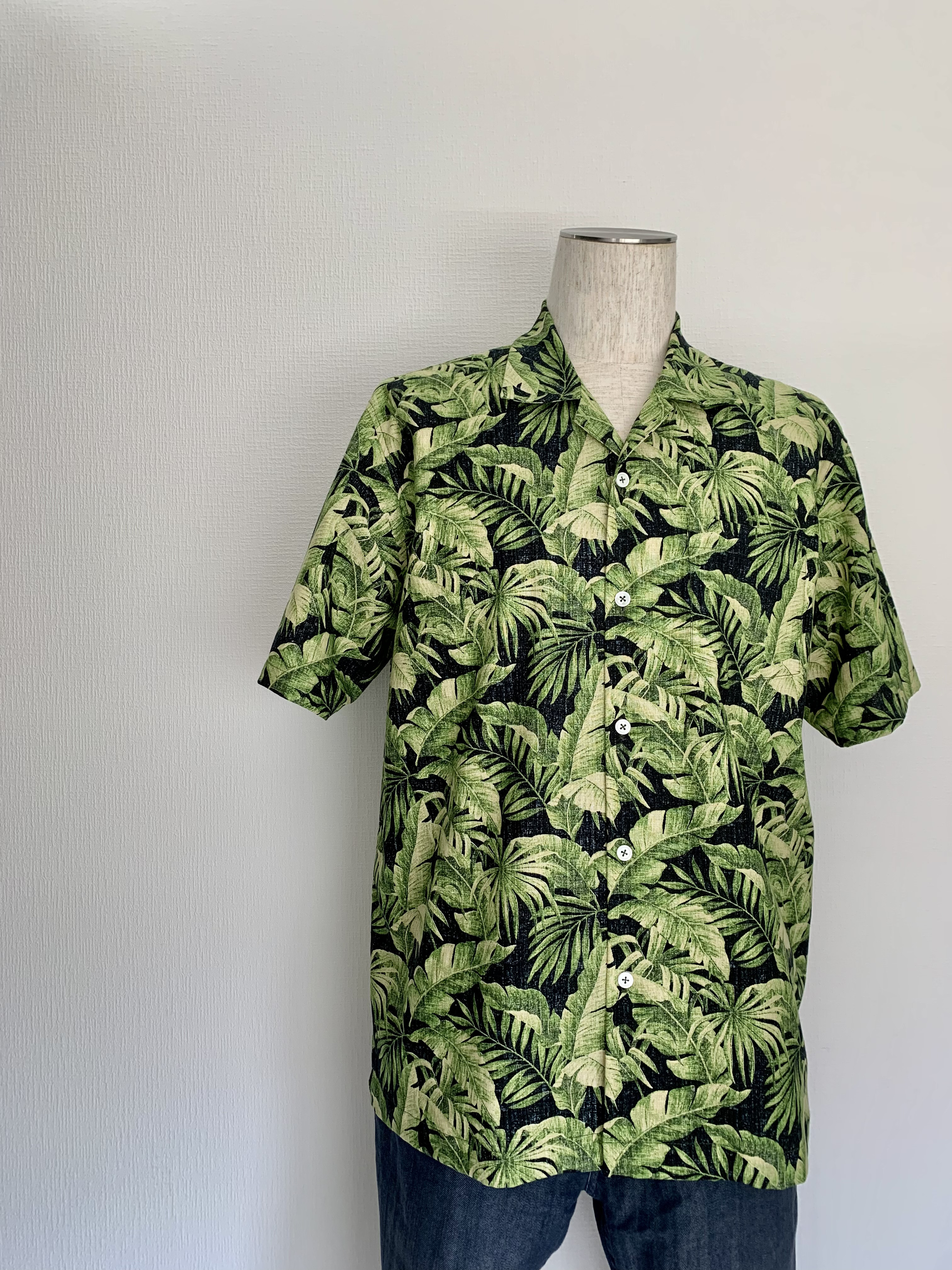 メンズ　アロハシャツ　リーフ柄　夏服　お揃いコーデ