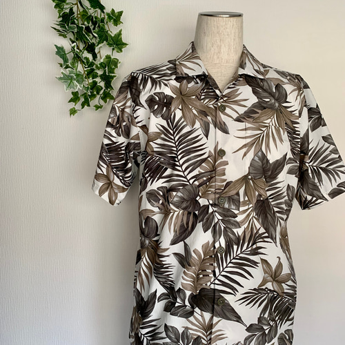 メンズ アロハシャツ リーフ柄 夏服 お揃いコーデ シャツ water high