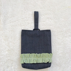 再販致しました！入園入学の／ふりふりチェック♡デニムのレッスンバッグ&上履き袋set！ 4枚目の画像