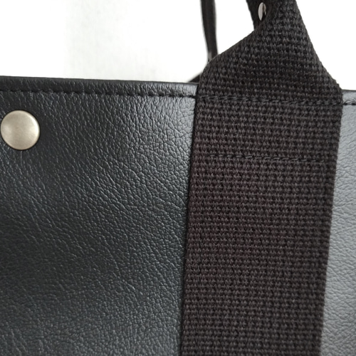 A4対応 肩掛けレザー×国産帆布トートバッグ(ブラック） トートバッグ