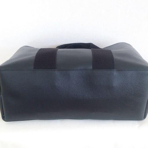 A4対応 肩掛けレザー×国産帆布トートバッグ(ブラック） トートバッグ