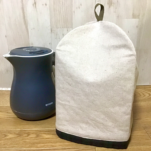 電気ケトルカバー☆生成×ブラックウォッチ リネン 綿麻 立体