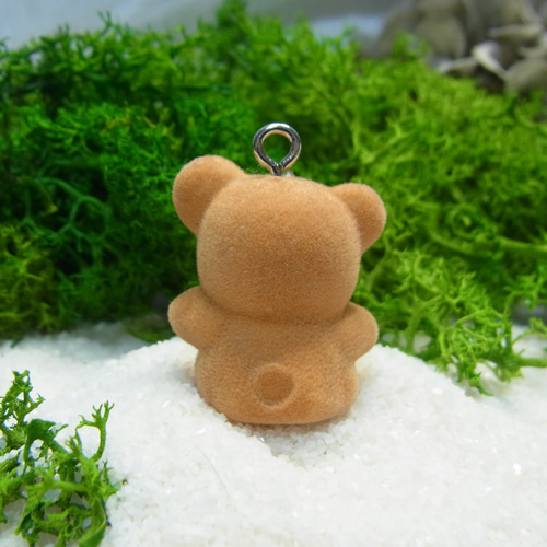 くまさんチャーム フロッキー加工 カン付き ベアー 茶色 チャーム