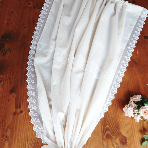 ナチュラルコットン♪間仕切りカフェカーテン リボン付きクリップ付き♪150cm丈 ナチュラルコットン♪間仕切りカフェカーテン リボン付き