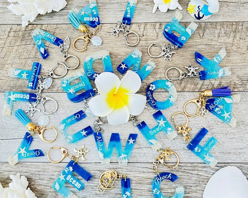 maresesese 様 専用 イニシャルキーホルダー 青 ハンドメイド 冬 雪