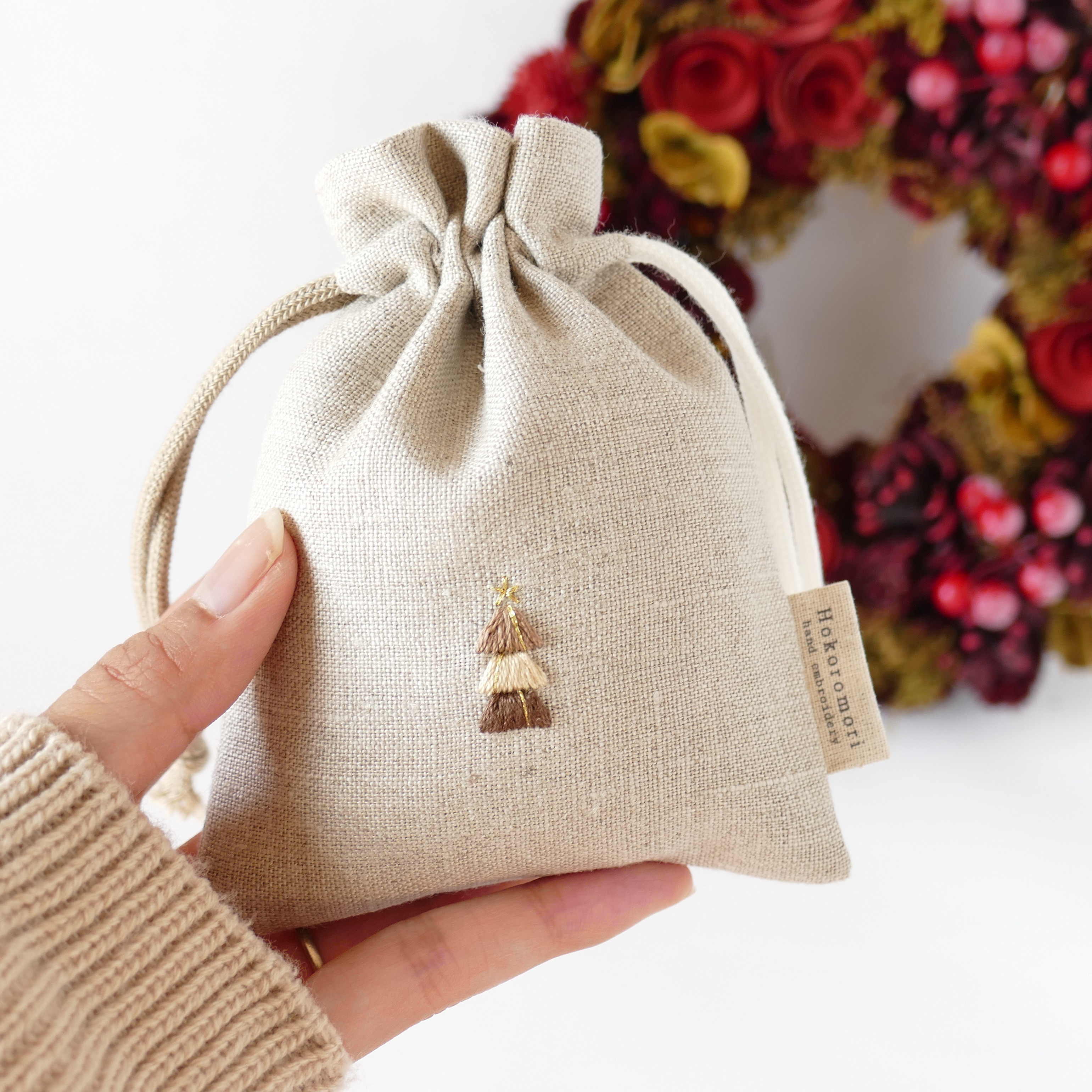 【リネン刺繍　ようこママページ】ボートポーチ