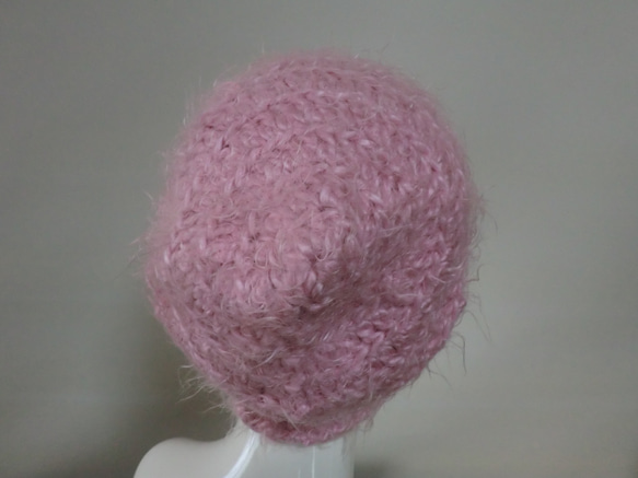 手編みの帽子とポシェットのセット　ピンク 4枚目の画像