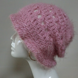 手編みの帽子とポシェットのセット　ピンク 2枚目の画像