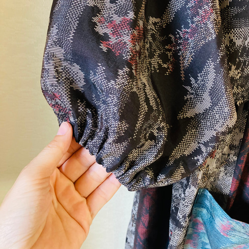 k-1☆大島紬☆パッチワークのワンピースエプロン エプロン ほうらいや